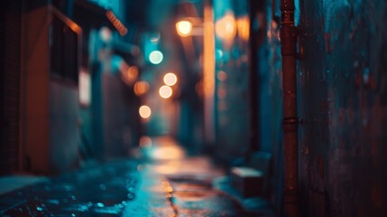 Defocused Backstreet Reverie Layers of obscured alleyway details create a dreamy and mysterious atmosphere perfect for introspective indie music. . - obrazy, fototapety, plakaty