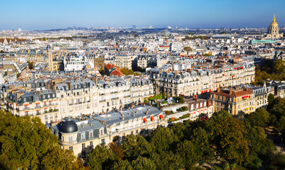 Fototapeta na wymiar Panorama of central streets and avenues of Paris on sunny day