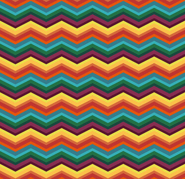 Colorful Boho Wave Geometric with Gypsy Colors Seamless Repeat Pattern 