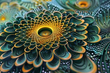 Vibrant fractal resembling a peacock's tail, a stunning display of colors and patterns, perfect for dynamic backgrounds and artistic projects.

