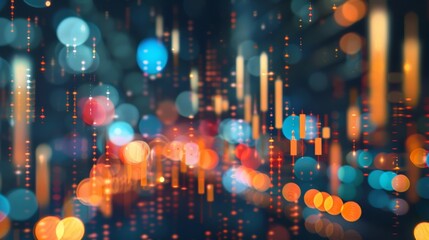 A dreamy defocused background featuring digital data points and financial symbols symbolizing the exciting surge of tech stocks and their influence on the global market. .