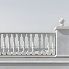 A pristine white fence stands tall, with a delicate white ball perched on top, creating a whimsical scene of contrast.