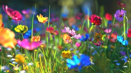 Freshness of summer meadow beauty in nature vibrant colored wildflowers generated by artificial intelligence  , Generative ai,
