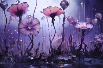 purple flower in dripping water
