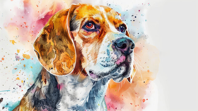Portrait of Beagle dog. Colorful watercolor painting illustration.