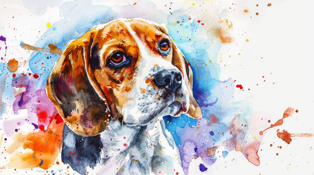 Portrait of Beagle dog. Colorful watercolor painting illustration.