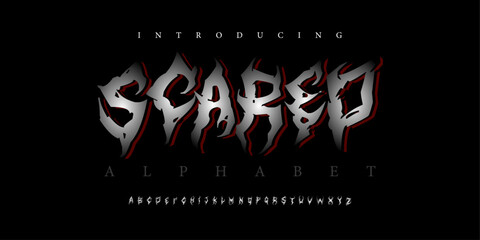 Scared horror halloween Font Uppercase Lowercase and Number. Spooky Lettering Minimal Fashion Designs. Typography modern serif fonts regular decorative vintage concept. vector illustration