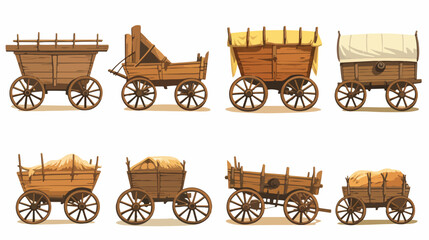 Vintage wooden farming vehicles vector illustration