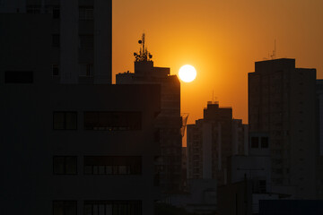 Beautiful sunset with buildings in São Paulo.