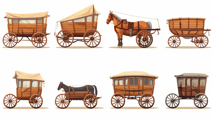 Vintage wooden farming vehicles vector illustration