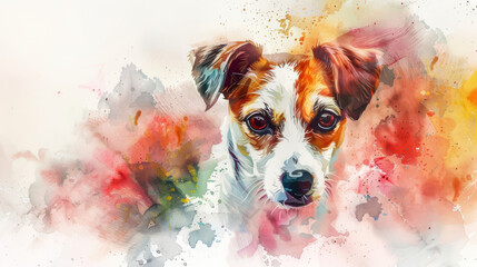 Portrait of Jack Russell Terrier dog. Colorful watercolor painting illustration.