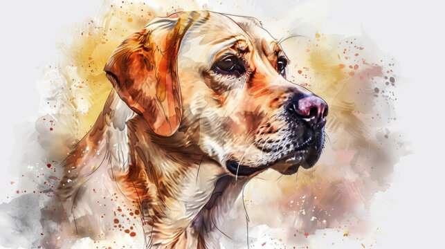 Portrait of labrador retriever dog. Colorful watercolor painting illustration.
