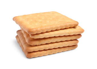Tasty crispy square crackers isolated on white