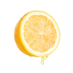Juice dripping from half of lemon isolated on white