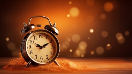 an Alarm clock on brown background