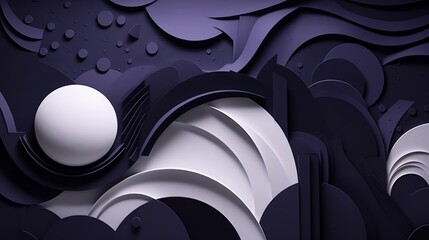 abstract minimalistic illustration, geometric shapes of white and purple color on a black background