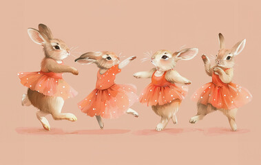 A charming sticker featuring a spirited ballerina rabbit in mid-twirl illustrated in the flat