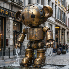 A creative interpretation of the Manneken Pis in Brussels as a playful robot equipped with water jets and sensor technology