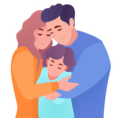 Family parents and children embrace together