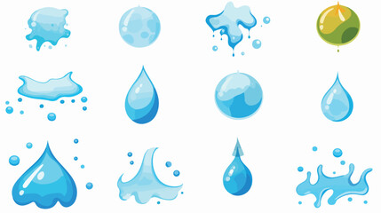 Water splashes flat icon set. Cartoon fountain wave