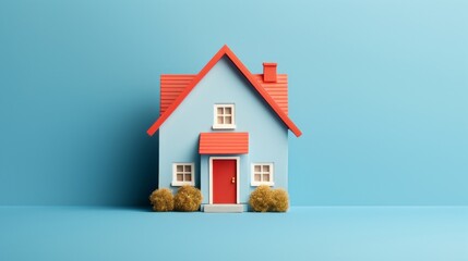 a toy house against a blue background