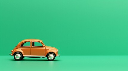 A toy car on a green background