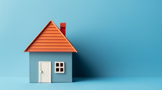 a toy house against a blue background