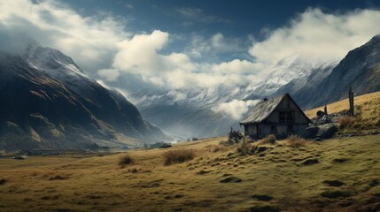 Abandoned house in the mountains. Vintage style. Secluded Mountain Abode