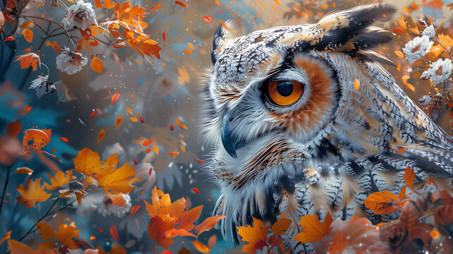 An ethereal owl emerges from vibrant splashes of paint, its majestic eyes piercing through layers of color-1