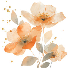 Beautiful Abstract Watercolor Flower with Petal Transparent Background, Romantic Orange Floral Design Image, Warm Spring Decoration Luxury Art, Vintage Special Day