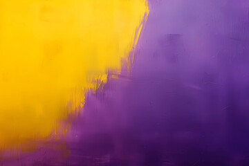 A vivid canvas unfolds with bold strokes of yellow and purple paint, where thick layers intersect, creating a dynamic interplay of color and texture that captivates the eye