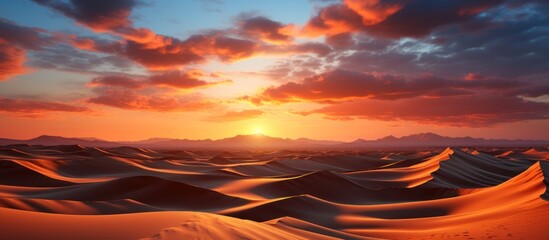 Sunset over dunes in the Sahara desert. - obrazy, fototapety, plakaty