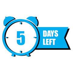 Five-day countdown clock design. Blue deadline alarm. Time management visual. Vector illustration. EPS 10.