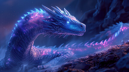 A majestic dragon with iridescent scales guarding its treasure hoard deep within a dimly lit cave-1