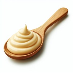 Spoon of mayonnaise isolated on a white background