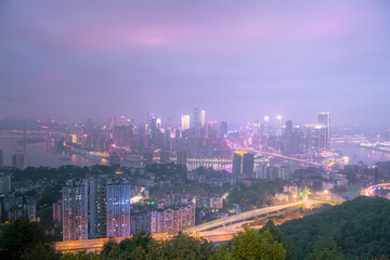 City skyline and river night view in Chongqing, China