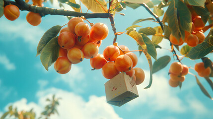 A branch with orange-red loquat fruit - obrazy, fototapety, plakaty
