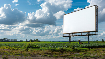 A big white billboard stands in front of a far