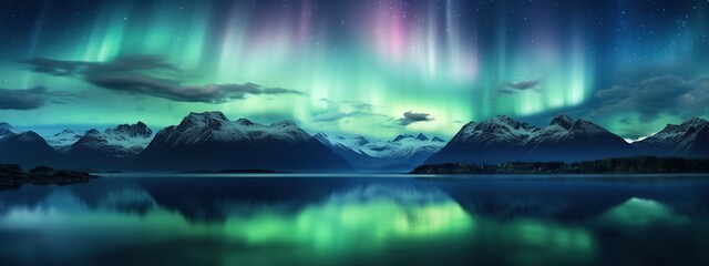 Beautiful aurora borealis on the sky or magical and mystical northern lights. - obrazy, fototapety, plakaty