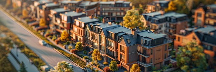 Fototapeta premium Tranquil Suburbia in Miniature Tilt-Shift Splendor
