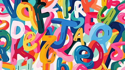 Latin alphabet letters in vibrant hues, dancing gracefully against dynamic backdrop. Ideal for adding energy and creativity to any setting, great as a background