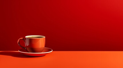 a cup of coffee on a red background