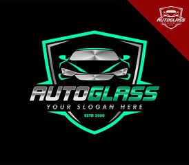 Auto glass vector logo design illustration on black background - obrazy, fototapety, plakaty
