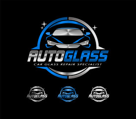 Auto glass vector logo design illustration on black background - obrazy, fototapety, plakaty