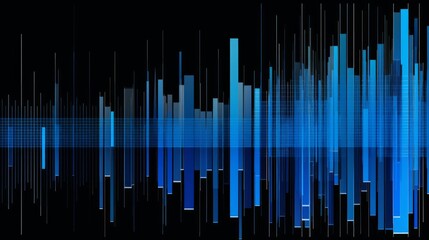 black blue and white print of an angled bar graph audio-visual installations