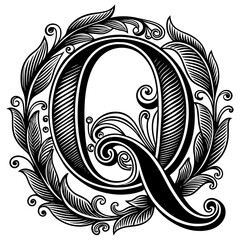 vvintage calligraphy letter q