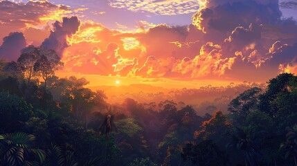 Sunrise over jungle , Generative ai, 