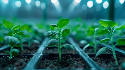 In the middle of winter a greenhouse glows with artificial light as young biofuel seedlings grow and thrive in their temperaturecontrolled environment. .