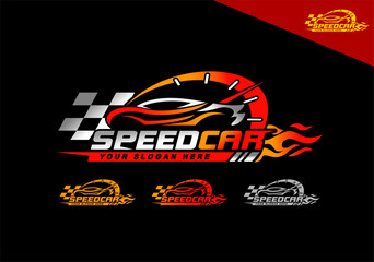 car speedometer logo design template on black background