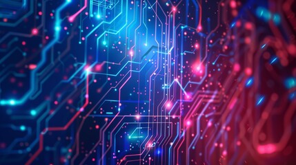 Obraz premium Digital technology circuits blue red gradient background, Ai big data iot, cyber cloud security, abstract neon wifi tech, innovation future,